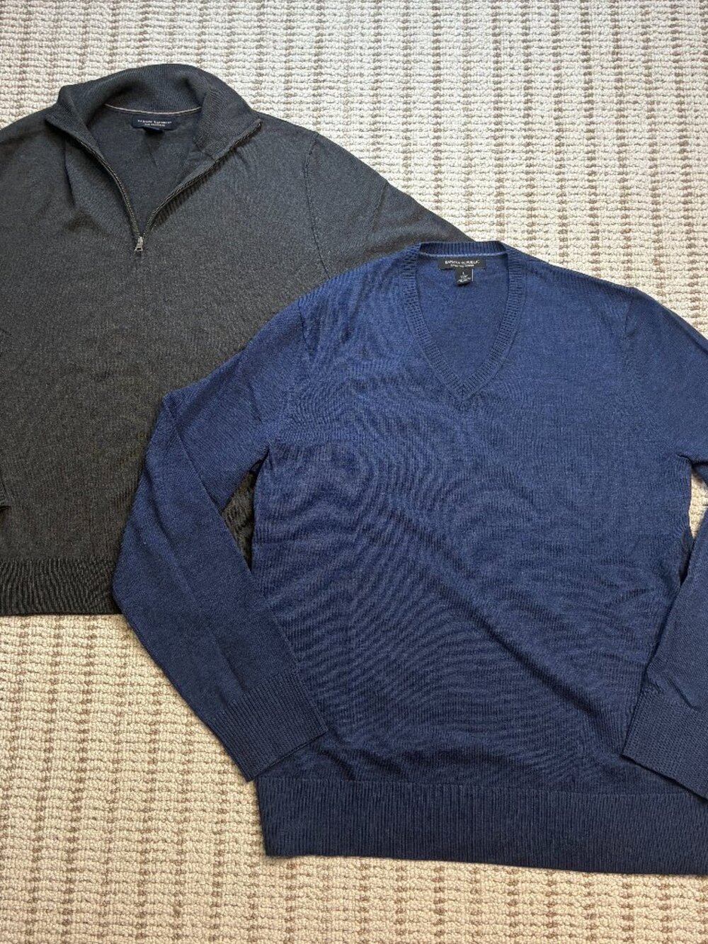 Lot 2 Banana Republic Sweater Quarter Zip Gray Silk Cashmere Blue Merino Wool L